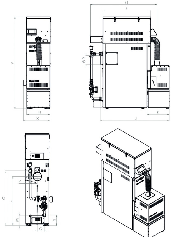 Kotel na pelety OPOP Biopel Mini Tower SET 21/V9 řídící jednotka, 21 kW, kompaktní násypka na 60 kg pelet, SVT 25302