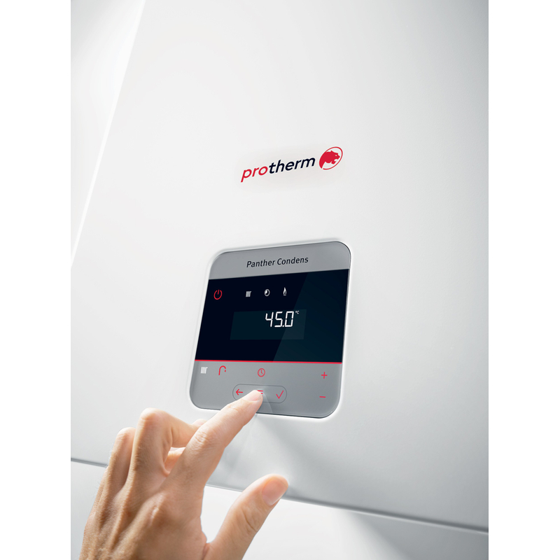 Sestava systémového kondenzačního kotle Protherm Panther Condens FlameFit 15KKO-CS/1, 2,7 - 16,4 kW, se zásobníkem AK120