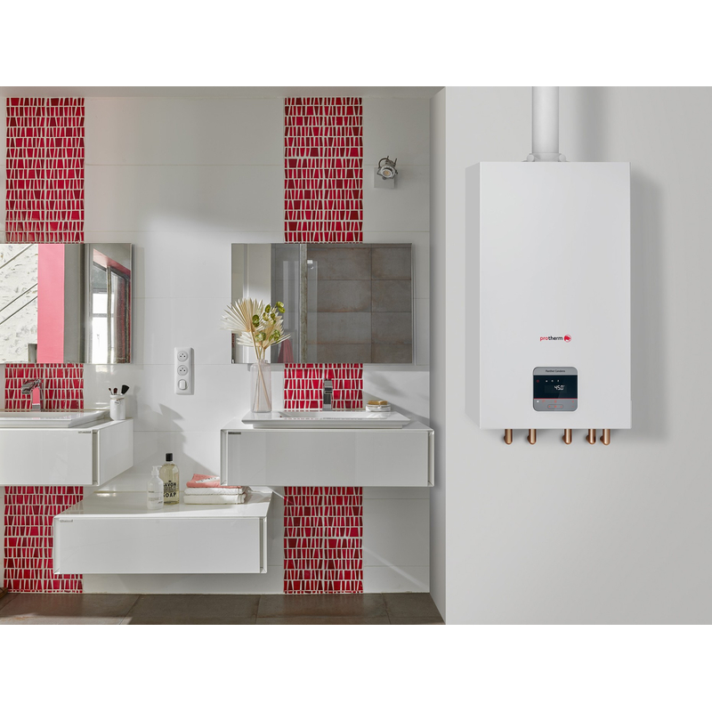 Sestava systémového kondenzačního kotle Protherm Panther Condens FlameFit 15KKO-CS/1, 2,7 - 16,4 kW, se zásobníkem AK120