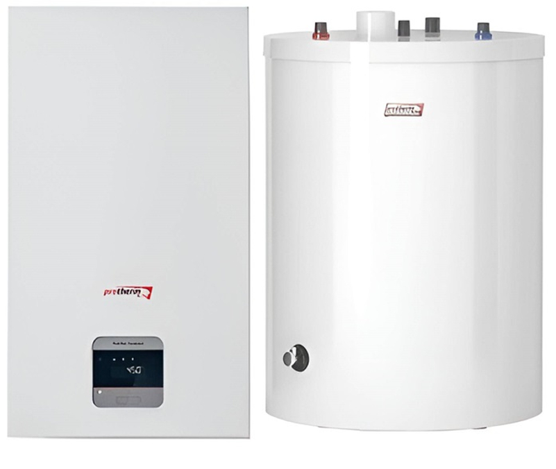 Sestava systémového kondenzačního kotle Protherm Panther Condens FlameFit 25KKO-CS/1, 3,3 - 26,9 kW, se zásobníkem AK120