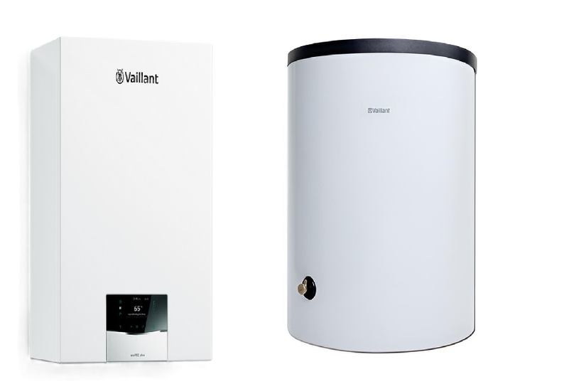 Sestava kotel kondenzační závěsný Vaillant ecoTEC plus ioniDetect VU 30CS/1-5, 3,9 - 33,3 kW, se zásobníkem pro přípravu teplé vody VIH R 120/6