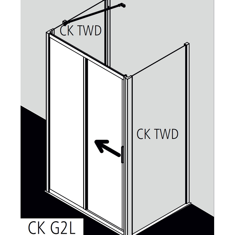 Dveře posuvné 2-dílné s pevným polem Kermi Cada XS CKG2L levé stříbrné vysoký lesk, čiré ESG sklo s úpravou CADAclean 130 x 200 cm