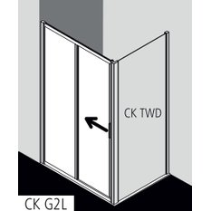 Dveře posuvné 2-dílné s pevným polem Kermi Cada XS CKG2L levé stříbrné vysoký lesk, čiré ESG sklo s úpravou CADAclean 130 x 200 cm