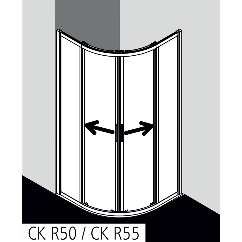 Čtvrtkruhový sprchový kout (posuvné dveře) Kermi Cada XS CKR50 R500 stříbrný vysoký lesk, čiré ESG sklo s úpravou CADAclean 90 x 90 x 200 cm