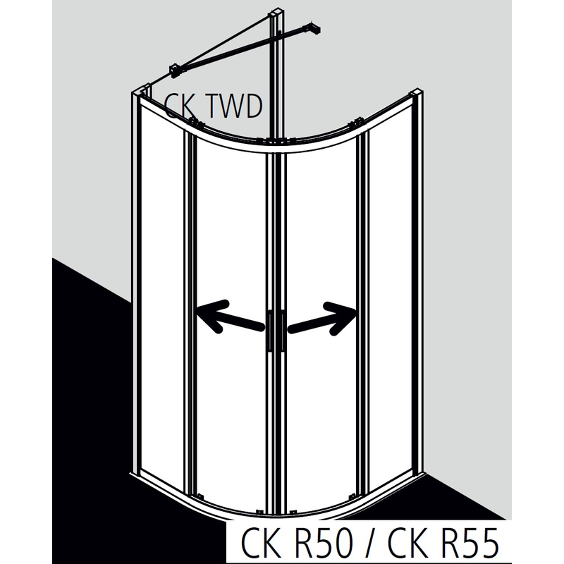 Čtvrtkruhový sprchový kout (posuvné dveře) Kermi Cada XS CKR50 R500 stříbrný vysoký lesk, čiré ESG sklo s úpravou CADAclean 90 x 90 x 200 cm