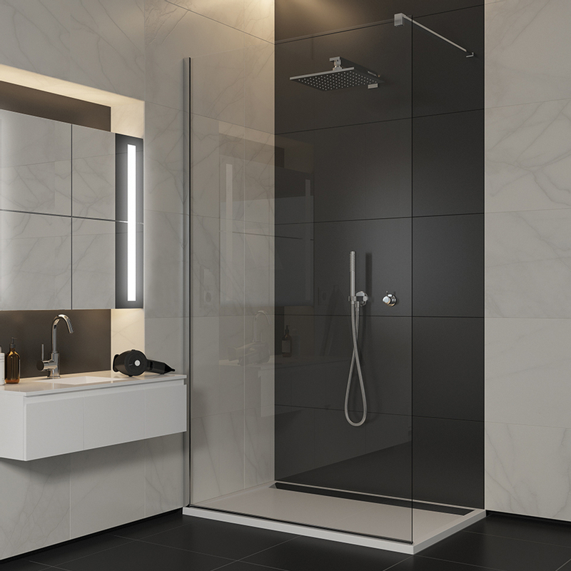 Pevná stěna Ronal Easy samostatná s vyrovnávacím profilem 1000 x 2250 mm, aluchrom/sklo čiré