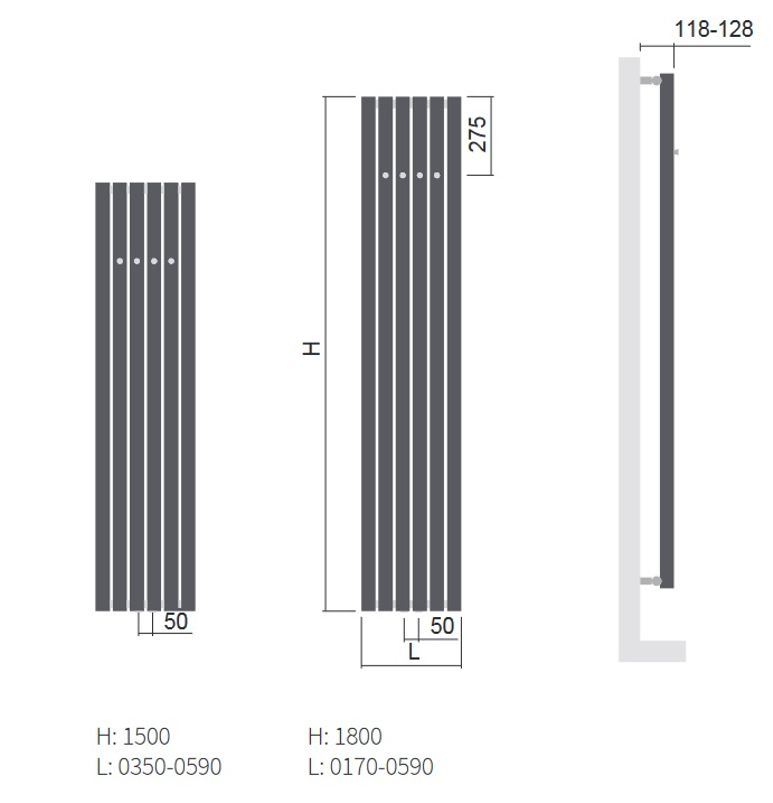 Těleso koupelnové trubkové Isan Akros s háčky 1500 x 350 mm, 685 W, středové připojení, sněhově bílá RAL 9016