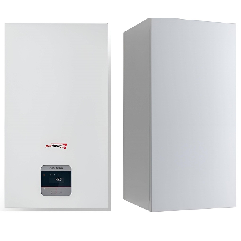 Sestava systémového kondenzačního kotle Protherm Panther Condens FlameFit 25 KKO-CS/1, 3,3 - 26,9 kW, se zásobníkem VEQ 75/2 B