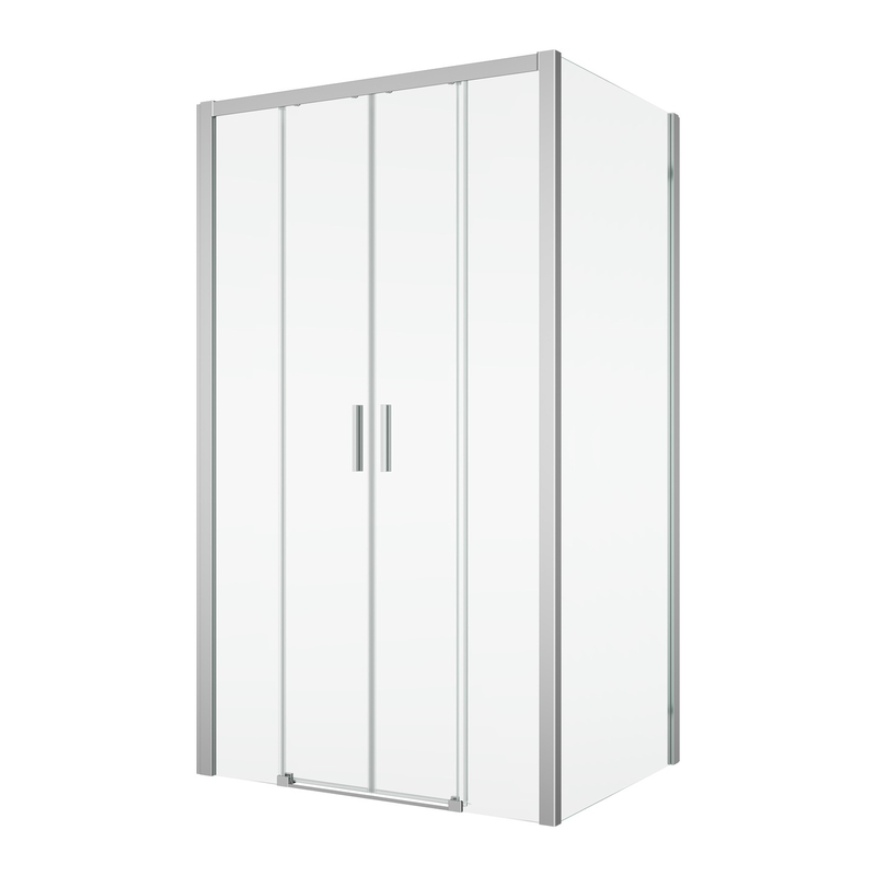 Dvoudílné posuvné dveře Ronal Top - Line S s 2 pevnými stěnami v rovině 1200 x 2000 mm, aluchrom/sklo čiré