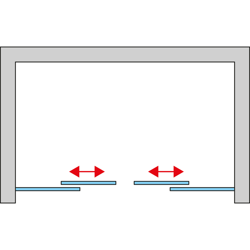 Dvoudílné posuvné dveře Ronal Top - Line S s 2 pevnými stěnami v rovině 1200 x 2000 mm, aluchrom/sklo čiré