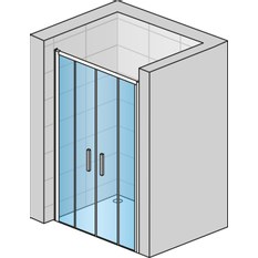 Dvoudílné posuvné dveře Ronal Top - Line S s 2 pevnými stěnami v rovině 1200 x 2000 mm, aluchrom/sklo čiré
