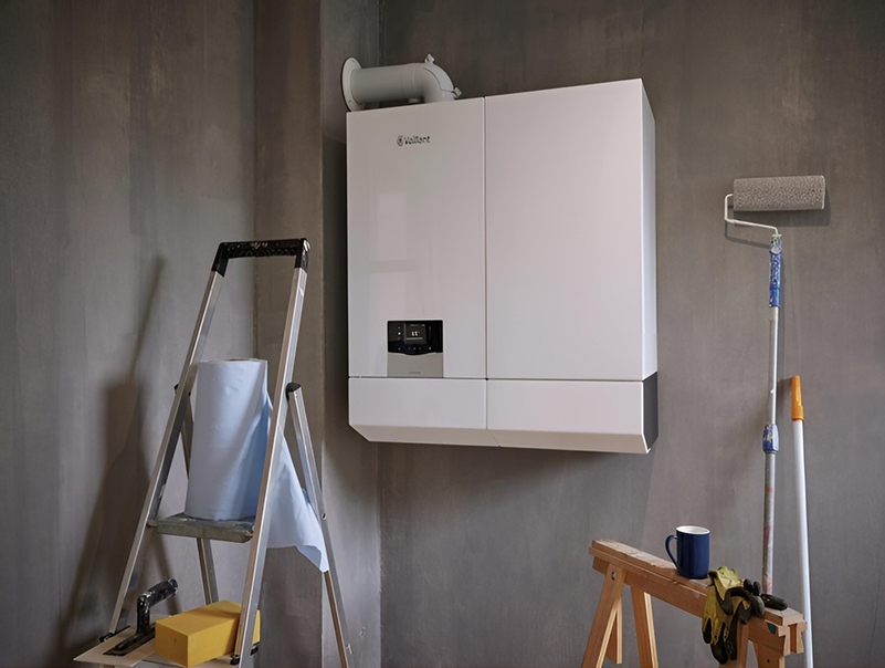 Sestava kotel kondenzační kombinovaný závěsný Vaillant ecoTEC plus ioniDetect VUW 26CS/1-5 ecoTEC plus, se zásobníkem vpravo od kotle VIH QL 75/2 B, 70l, 2,7 - 21,0 kW, s průtokovým ohřevem teplé vody 26,0 kW