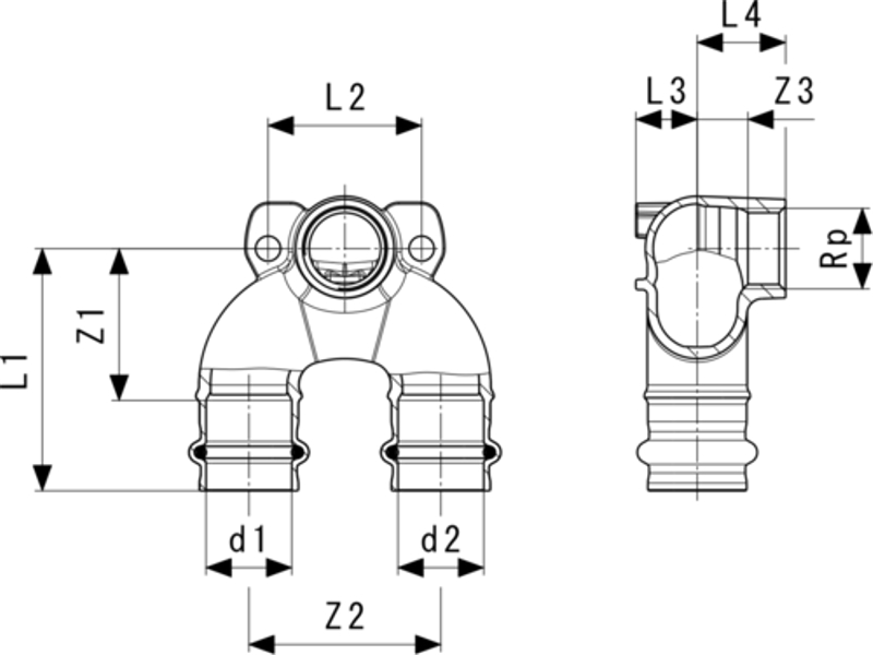 Dvojitá nástěnka Viega Profipress s SC-Contur 2228.7 18 x 1/2˝ x 18