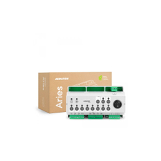 Bezdrátový ovládací terminál Auraton Aries (8D PRO RTH), určený k montáži do rozvodnice (šířka 9 modulů) a následnému řízení pohonů na rozdělovači podlahového vytápění 1-8 zón