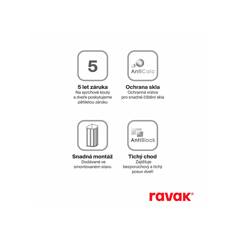 Sprchový kout Ravak SKCP4 90x90, 195 bílá+transparent