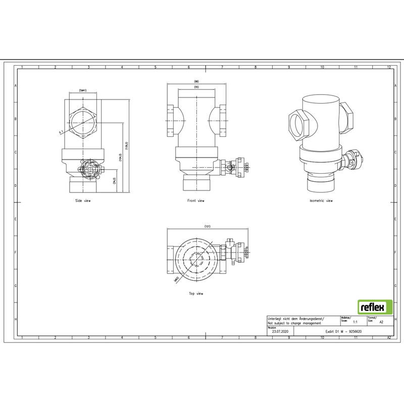 Odlučovač nečistot Reflex Exdirt D 1 M, mosaz, horizontální