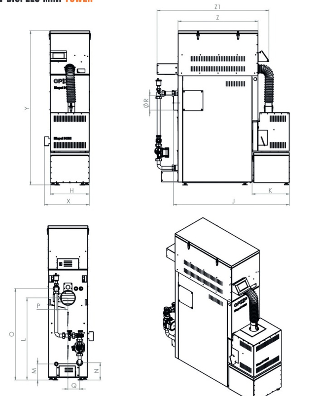 Kombinovaný kotel na pelety i dřevo OPOP Biopel MINI KOMBI (H425 EKO D a Biopel MINI 30), výkon 25 + 30 kW, SVT 25303
