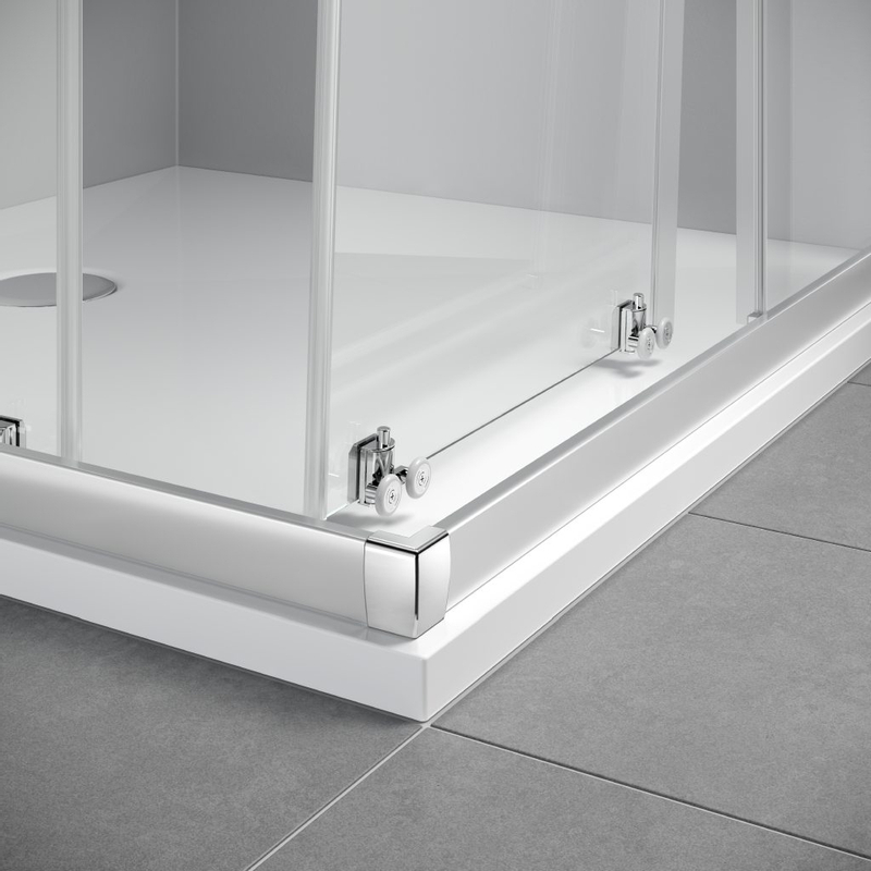Kout sprchový posuvný 4-dílný Kermi Stina STED4 stříbrný vysoký lesk, čiré ESG sklo s úpravou CLEAN 90 x 90 x 195 cm