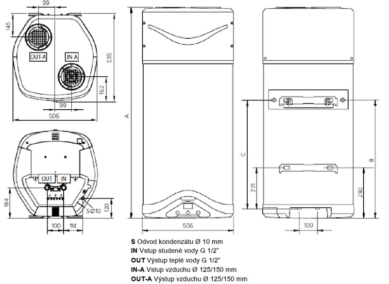 Tepelné čerpadlo pro ohřev vody Ariston Nuos Evo A+ 150 WH, závěsné vertikální, objem 147 l, SVT30907