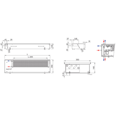 Konvektor podlahový s přirozenou konvekcí Isan Termo FRK 140 x 350 x 2500 mm, 1503 W, připojení vlevo, výměník ocelový, mřížka Natur příčná rolovací hliník
