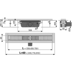 Podlahový žlab Alcadrain (Alcaplast) s okrajem pro perforovaný rošt APZ1SMART-LINE-550