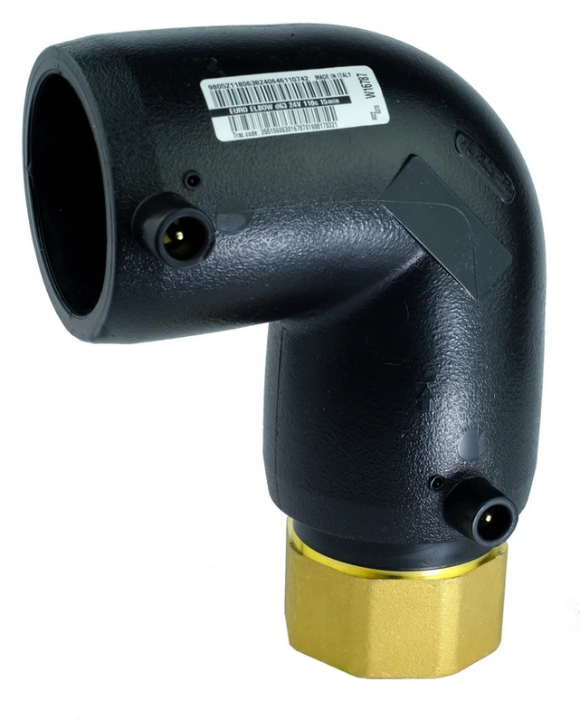 Elektropřechodka koleno 90° PE / mosaz Eurostandard PE 100/ PE 100 RC, d 40 x 5/4˝ vnitřní závit, SDR 7,4, PN 25