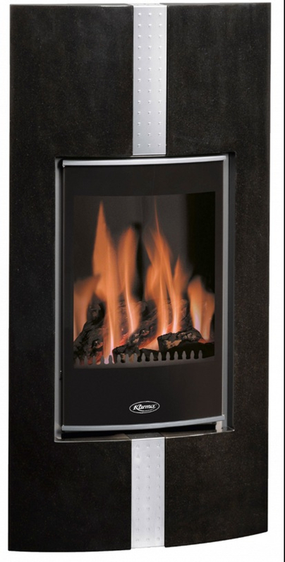 Volně stojící plynová krbová kamna Karma Decore PB, s výkonem 4,2 kW, odtah spalin vyveden do komína, granit