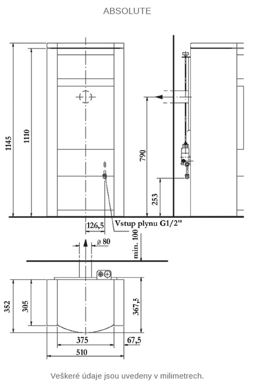Volně stojící plynová krbová kamna Karma Absolute PB, s výkonem 4,2 kW, odtah spalin vyveden do komína, mastek