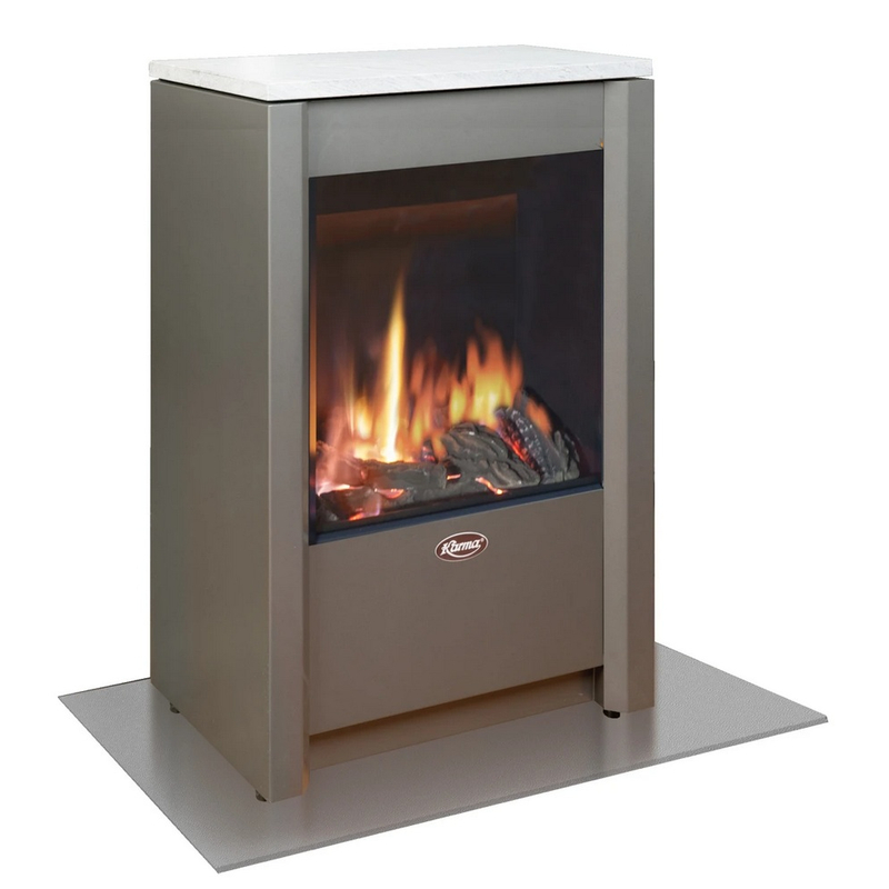 Volně stojící plynová krbová kamna Karma Sense ZP, s výkonem 5,0 kW, odtah spalin vyveden do komína, mastek