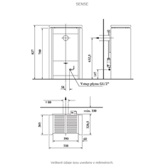 Volně stojící plynová krbová kamna Karma Sense PB, s výkonem 4,2 kW, odtah spalin vyveden do komína, mastek