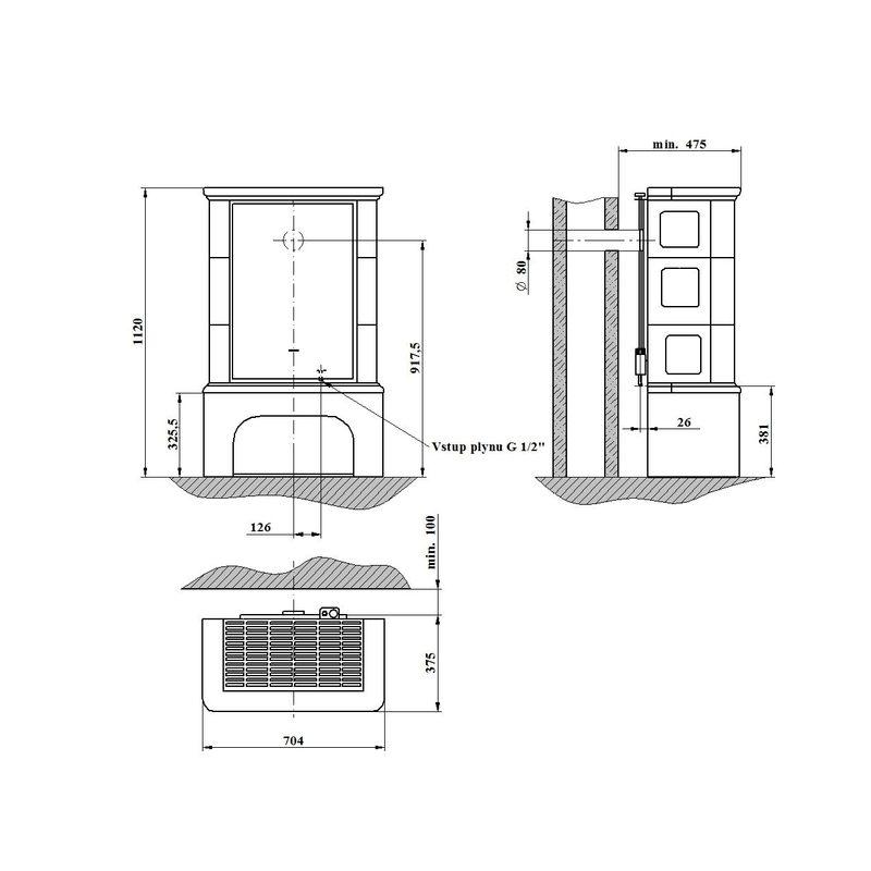 Volně stojící plynová krbová kachlová kamna Karma Art PB, s výkonem 4,2 kW, odtah spalin vyveden do komína, bílá
