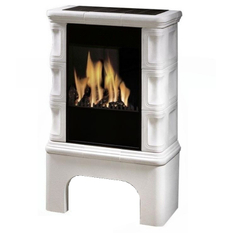 Volně stojící plynová krbová kachlová kamna Karma Art PB, s výkonem 4,2 kW, odtah spalin vyveden do komína, bílá