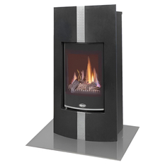 Volně stojící plynová krbová kamna Karma Decore W ZP, s výkonem 5,0 kW, odtah spalin přes zeď, granit