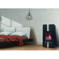 Volně stojící plynová krbová kamna Karma Decore W ZP, s výkonem 5,0 kW, odtah spalin přes zeď, granit