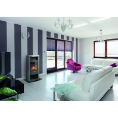 Volně stojící plynová krbová kamna Karma Absolute W ZP, s výkonem 5,0 kW, odtah spalin přes zeď, mastek