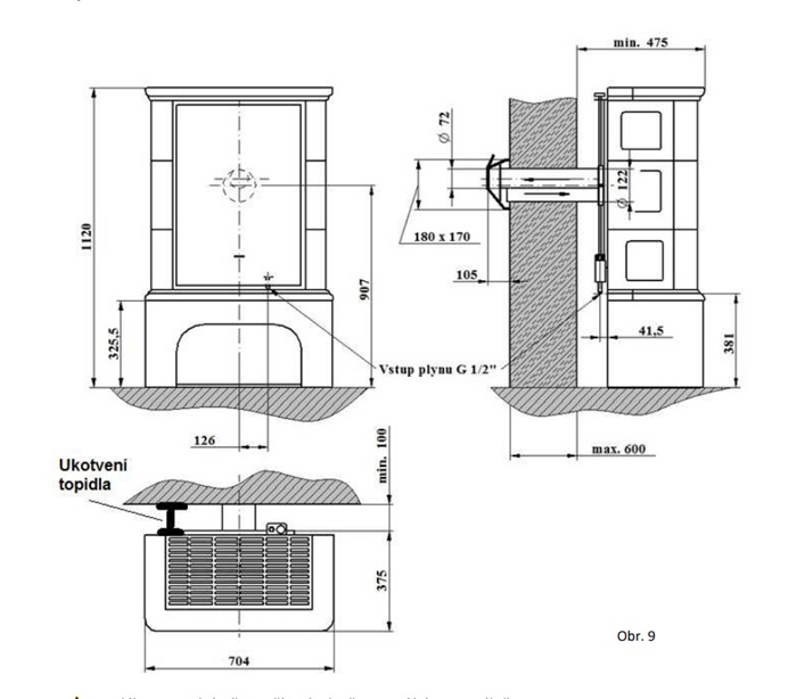 Volně stojící plynová krbová kachlová kamna Karma Art W ZP, s výkonem 5,0 kW, odtah spalin přes zeď, bílá