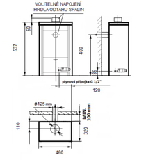 Volně stojící plynová krbová kamna Karma Ideal ZP, s výkonem 5,9 kW, odtah spalin vyveden do komína, mechanické ovládání, černý plech
