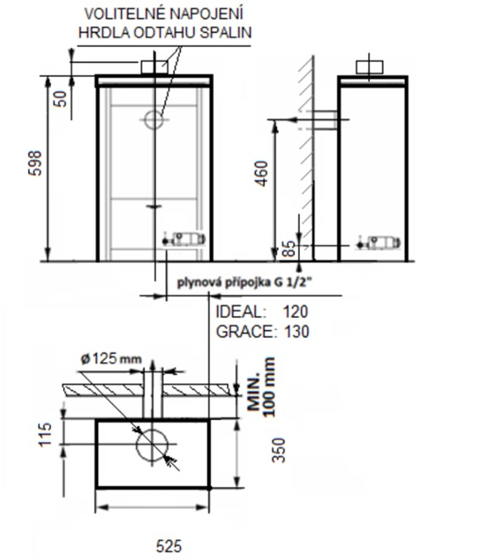Volně stojící plynová krbová kamna Karma Grace ZP, s výkonem 7,3 kW, odtah spalin vyveden do komína, s elektronickým systémem, černý plech