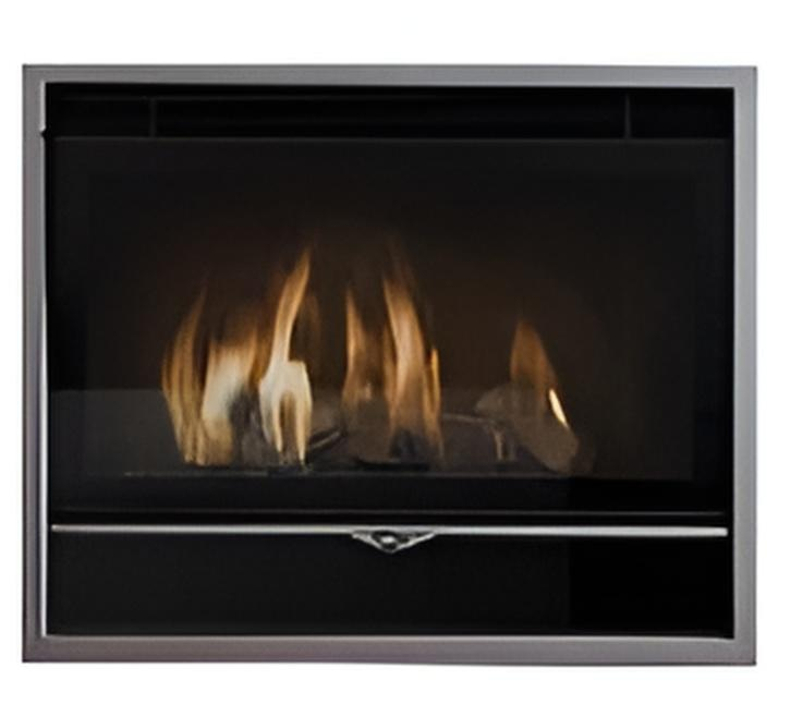 Vestavný plynový krb Karma Elegance Exclusive 67 ZP, s výkonem 8,9 kW, bez krycího rámečku, grey metallic