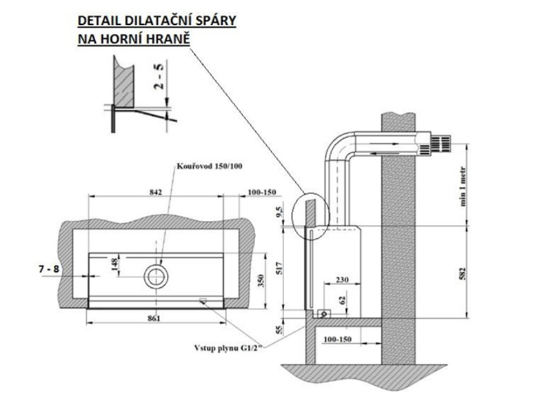 Vestavný plynový krb Karma Style ZP, s výkonem 7,2 kW, se základním odkouřením, dálkovým ovladačem, bez krycího rámečku