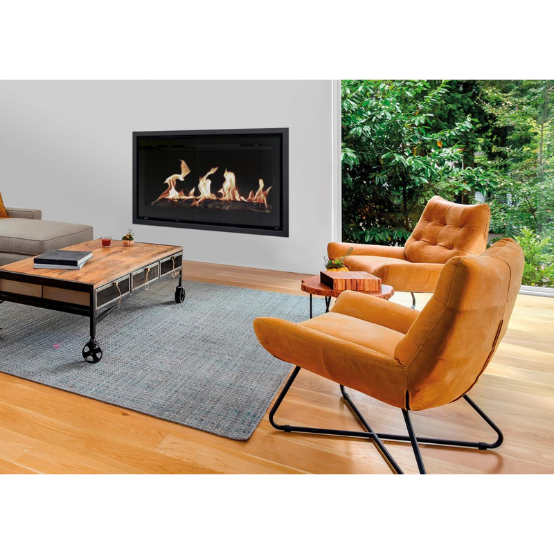 Vestavný plynový krb Karma Style ZP, s výkonem 7,2 kW, se základním odkouřením, dálkovým ovladačem, bez krycího rámečku