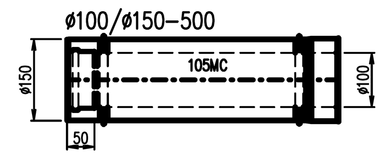 Trubka koaxiálního odkouření Karma pro krb Style, d100/150 délka 500 mm, hliník