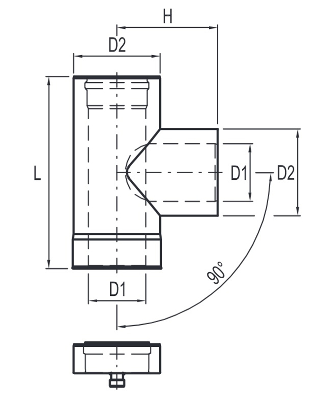 T-kus s uzávěrem koaxiálního odkouření Karma pro krb Style, d100/150, hliník