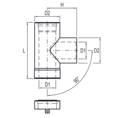 T-kus s uzávěrem koaxiálního odkouření Karma pro krb Style, d100/150, hliník