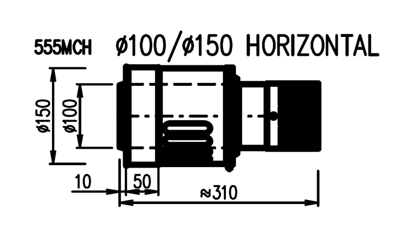 Horizontálkní hlavice koaxiálního odkouření Karma pro krb Style, d100/150, hliník