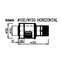 Horizontálkní hlavice koaxiálního odkouření Karma pro krb Style, d100/150, hliník