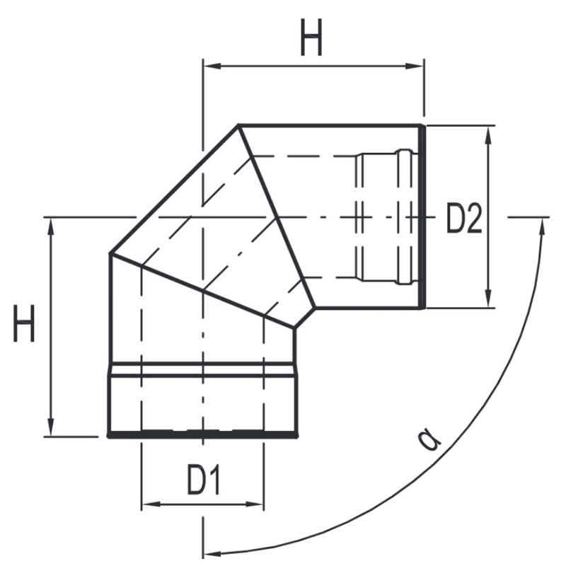 Koleno koaxiálního odkouření Karma pro krb Noblesse, d130/200-90°