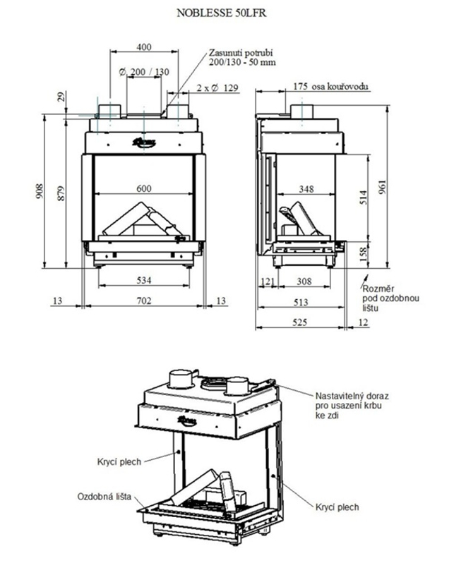 Krb plynový prosklený Karma Noblesse 50 LFR (prosklený ze 3 stran), o výkonu 2,6 - 9,6 kw, černý vnitřní panel