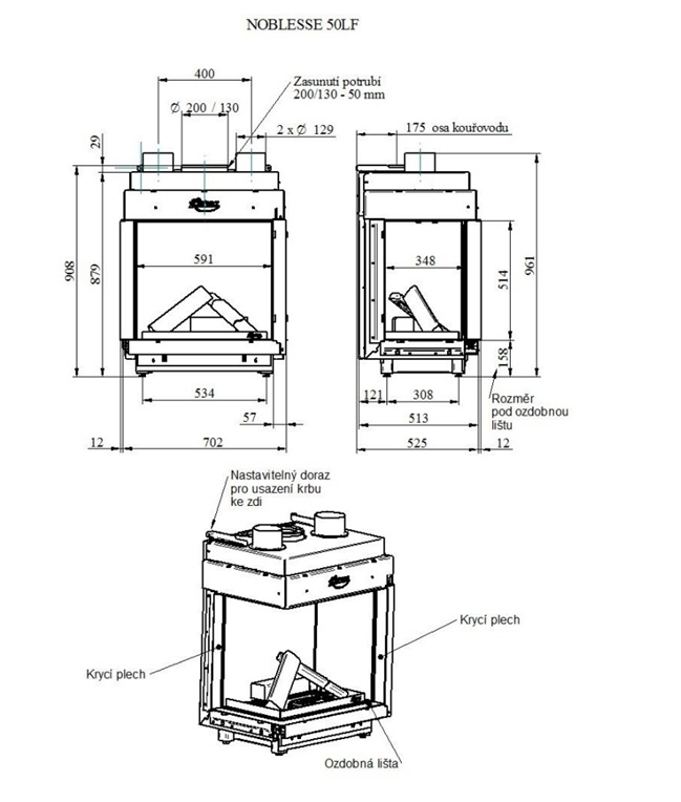 Krb plynový prosklený Karma Noblesse 50 LF (prosklení na levé straně do tvaru ˝L˝), o výkonu 2,6 - 9,6 kw, černý vnitřní panel