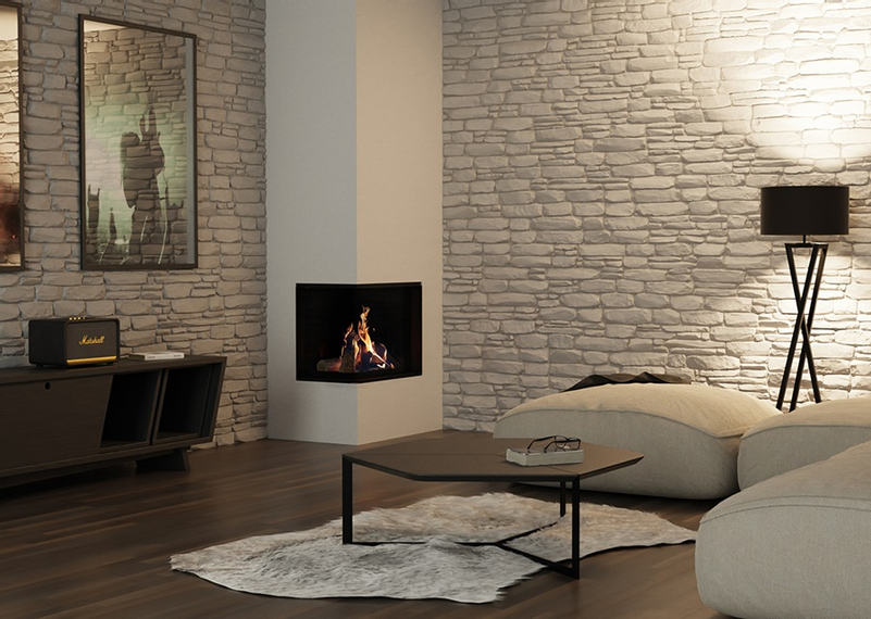 Krb plynový prosklený Karma Noblesse 50 LF (prosklení na levé straně do tvaru ˝L˝), o výkonu 2,6 - 9,6 kw, černý vnitřní panel